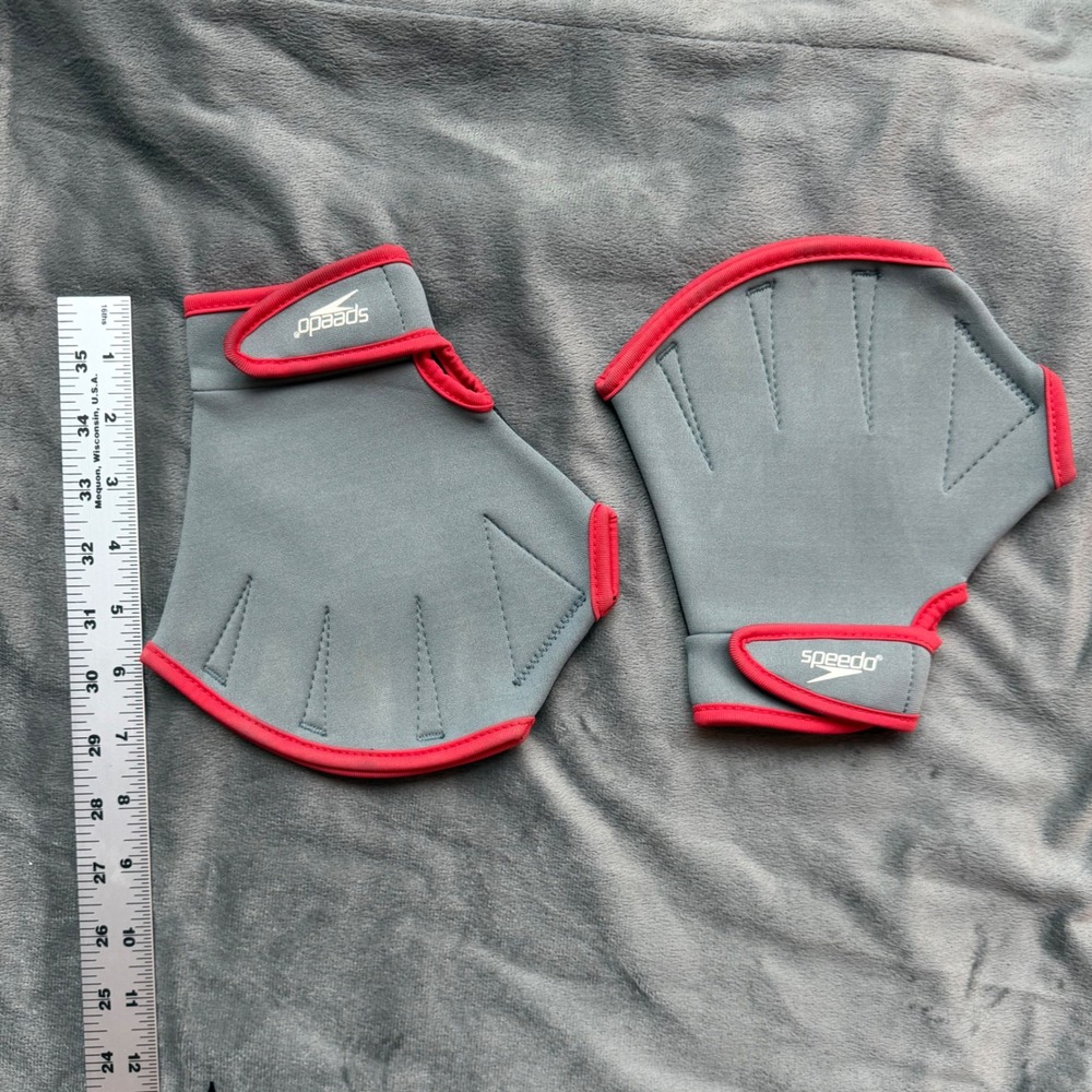 Speedo Swim Gloves Unisex Medium Gray Red Aqua Fit Water Aerobics Resistance